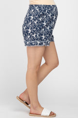 Navy Floral Frayed Hem Maternity Shorts