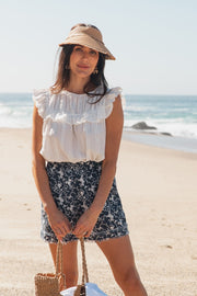 Navy Floral Frayed Hem Shorts