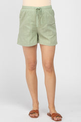 Sage Green Drawstring Waist Maternity Shorts