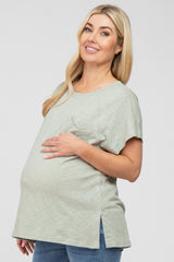 Light Green Heathered Front Pocket Maternity Top