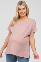 Mauve Heathered Front Pocket Maternity Top