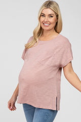 Mauve Heathered Front Pocket Maternity Top