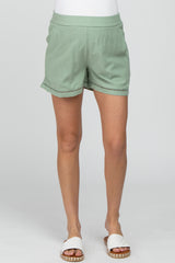 Mint Green Ladder Trim Maternity Shorts