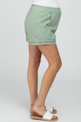 Mint Green Ladder Trim Maternity Shorts