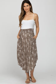 Mocha Floral Round Hem Maternity Midi Skirt