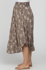 Mocha Floral Round Hem Maternity Midi Skirt