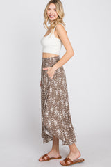 Mocha Floral Round Hem Midi Skirt