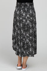 Black Floral Round Hem Maternity Midi Skirt