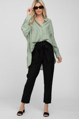 Black Paper Bag Waist Cropped Pants