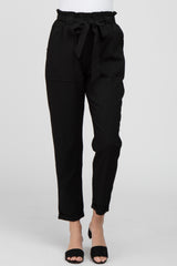 Black Paper Bag Waist Cropped Pants