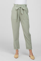 Light Olive Paper Bag Waist Cropped Pants