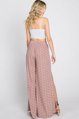 Dark Mauve Ditsy Floral Side Slit Pants