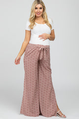 Dark Mauve Ditsy Floral Side Slit Maternity Pants