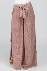 Dark Mauve Ditsy Floral Side Slit Maternity Pants