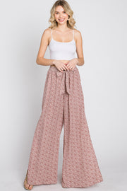 Dark Mauve Ditsy Floral Side Slit Pants