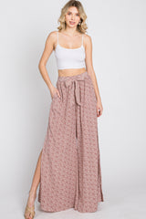 Dark Mauve Ditsy Floral Side Slit Pants