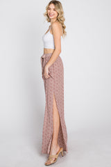 Dark Mauve Ditsy Floral Side Slit Pants