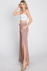 Dark Mauve Ditsy Floral Side Slit Pants