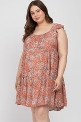 Rust Ditsy Floral Flutter Sleeve Maternity Plus Dress