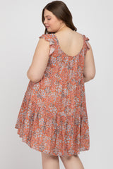 Rust Ditsy Floral Flutter Sleeve Maternity Plus Dress