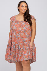 Rust Ditsy Floral Flutter Sleeve Maternity Plus Dress