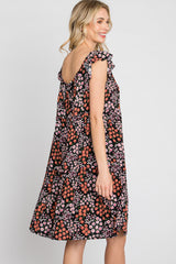 Black Ditsy Floral Flutter Sleeve Dress