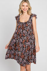 Black Ditsy Floral Flutter Sleeve Dress