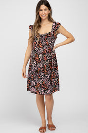 Black Ditsy Floral Flutter Sleeve Maternity Dress