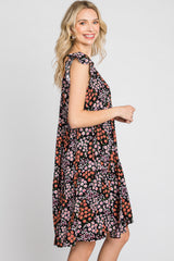 Black Ditsy Floral Flutter Sleeve Dress