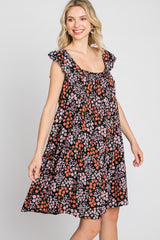 Black Ditsy Floral Flutter Sleeve Dress