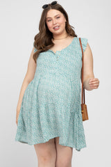 Mint Green Floral Button Front Tiered Maternity Plus Dress