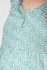 Mint Green Floral Button Front Tiered Maternity Plus Dress