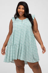 Mint Green Floral Button Front Tiered Maternity Plus Dress