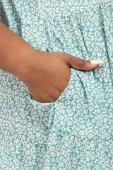 Mint Green Floral Button Front Tiered Plus Dress