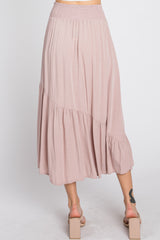 Light Pink Linen Ruffle Hem Side Slit Midi Skirt