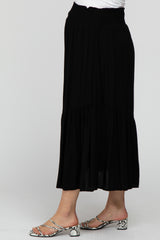 Black Linen Ruffle Hem Side Slit Maternity Midi Skirt