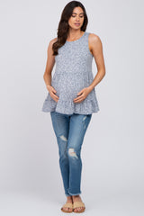 Blue Floral Tiered Maternity Tank Top