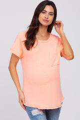 Neon Coral Maternity Pocket Tee