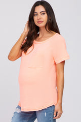 Neon Coral Maternity Pocket Tee