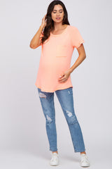 Neon Coral Maternity Pocket Tee