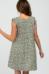 Olive Floral Ruffle Sleeve Dress