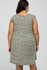 Olive Floral Ruffle Sleeve Plus Dres