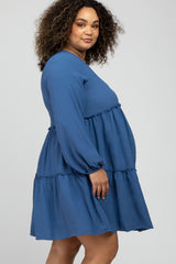 Blue Ruffle Tiered Maternity Plus Dress