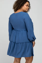 Blue Ruffle Tiered Maternity Plus Dress