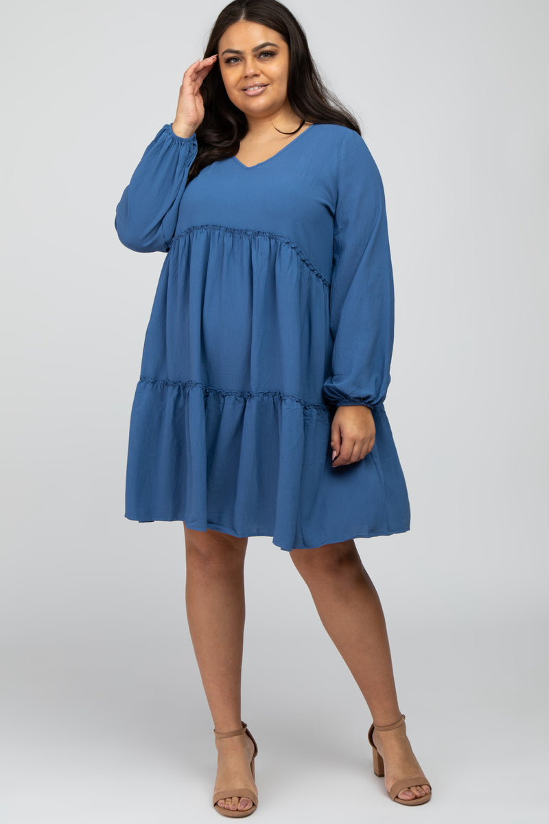 Blue Ruffle Tiered Plus Size Dress – PinkBlush