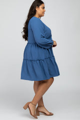 Blue Ruffle Tiered Plus Size Dress