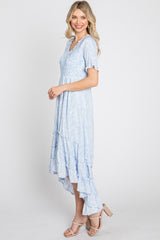 Light Blue Floral Ruffle Hi-Low Hem Dress