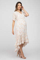 Ivory Floral Ruffle Hi-Low Hem Maternity Dress