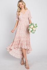 Mauve Floral Ruffle Hi-Low Hem Dress