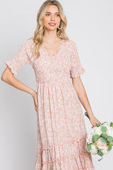 Mauve Floral Ruffle Hi-Low Hem Dress